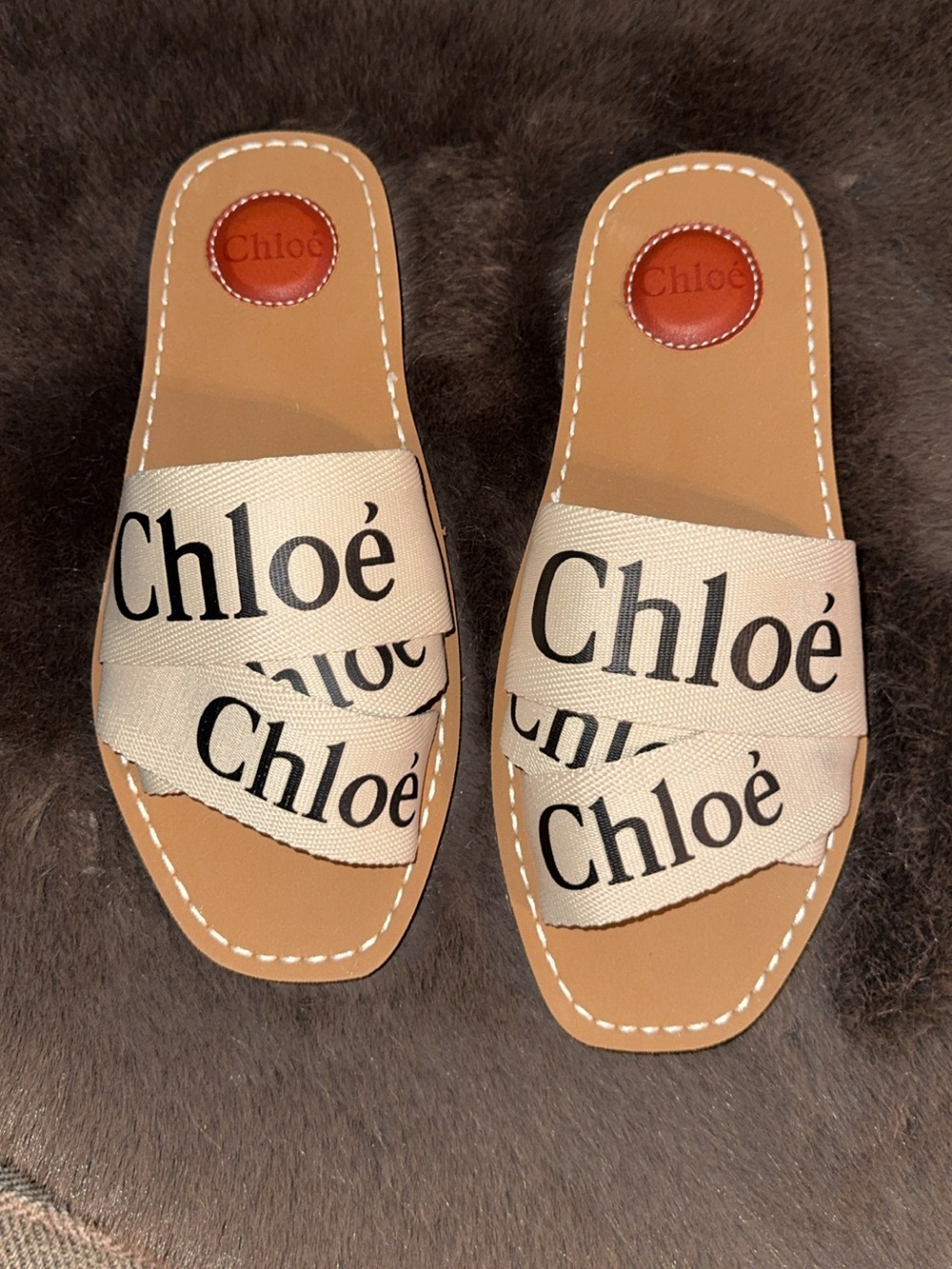NEW Chloe Designer Woody Flat Logo Ribbon Slide Sandals Shoe Women 9B/39EU White - Picture 9 of 15